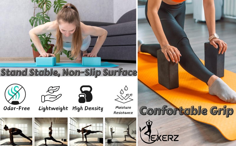 EXERZ Yoga Blocks 2pcs Gym Bricks High Density EVA Foam 9 x 6 x 3 inches - Image 4